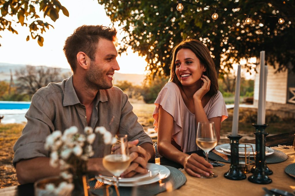 Beautiful couple enjoying a romantic dinner