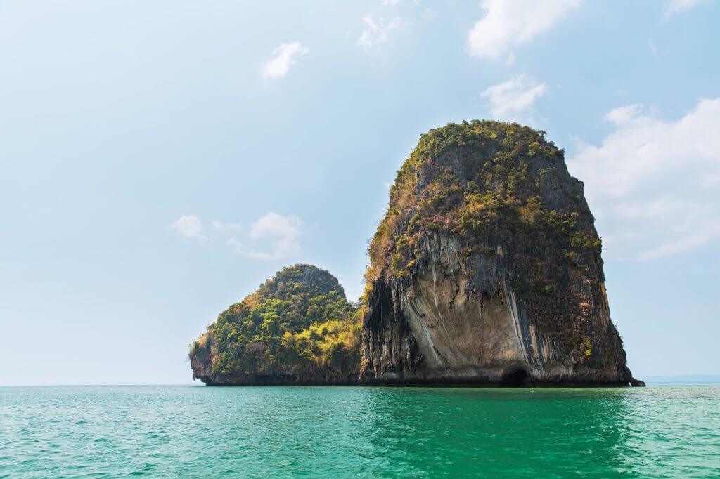 krabi island cliff in ocean water at thailand