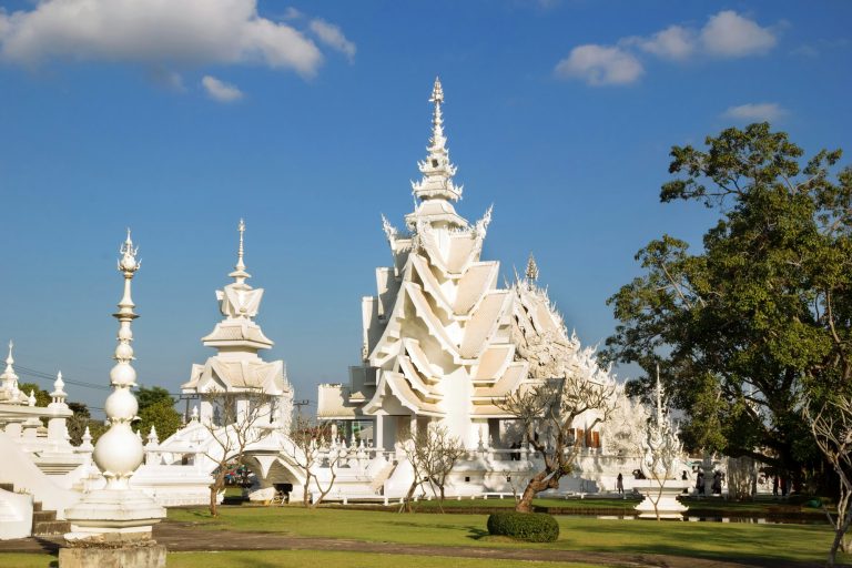 View on Wat Rong Khun (The White Temple) in Chiang Rai, Thailand.